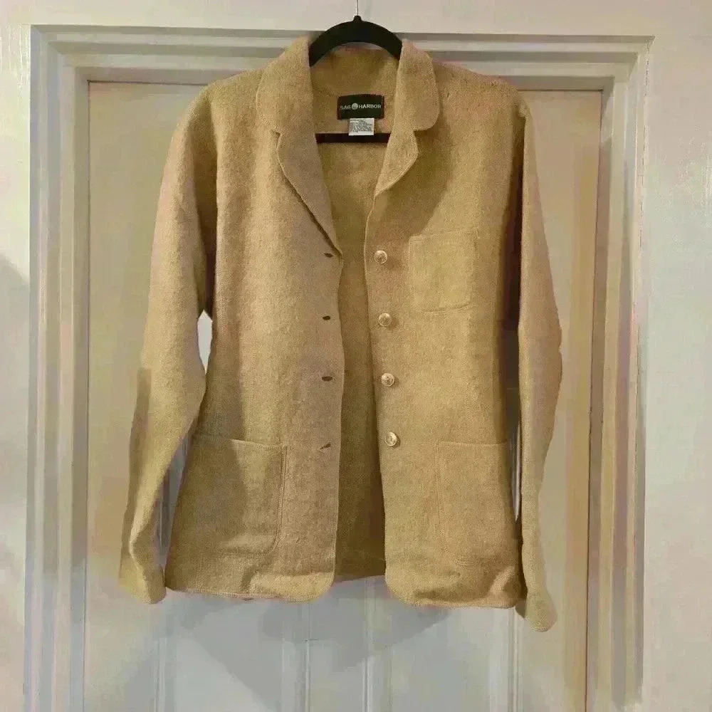 Sag Harbor Womens 100% Wool Button Down Cardigan Jacket Tan Size Medium